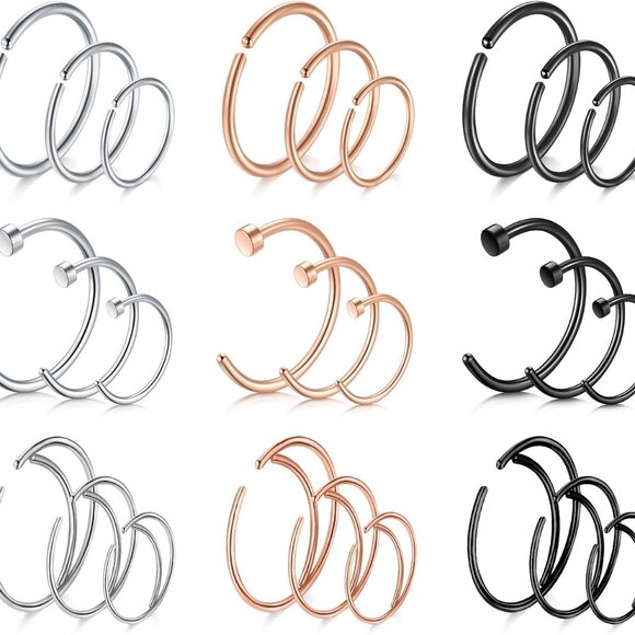 Other - Nose Rings Hoops Surgical Steel 18g 20g Gauge 6mm 8mm 10mm 12mm Earrings Piercin